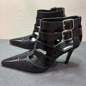 Black leather strappy pointy high heel courts size 7